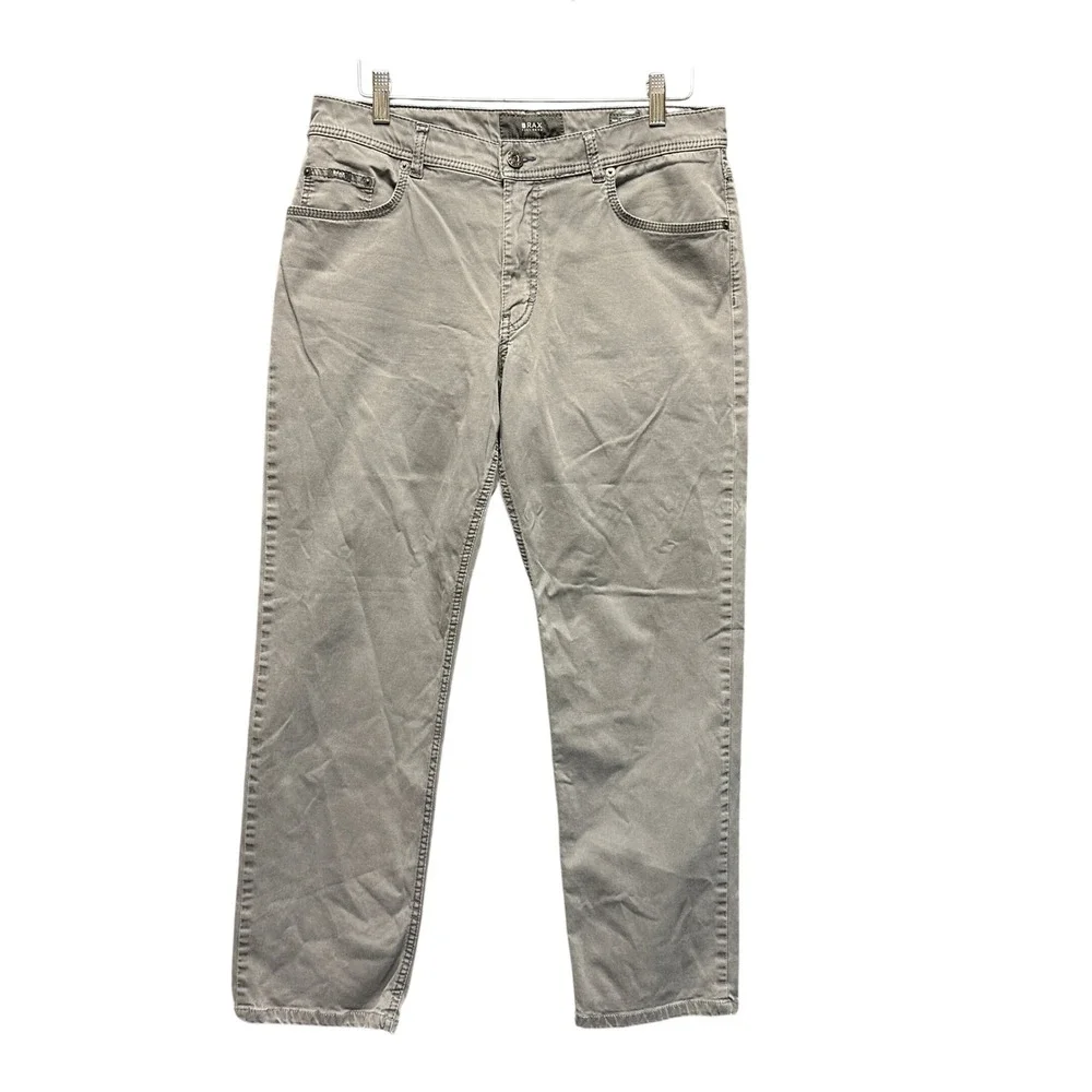 Brax Feel Good Cooper Fancy Mens Grey Regular Fit Pants 35x27 87-1507/06
